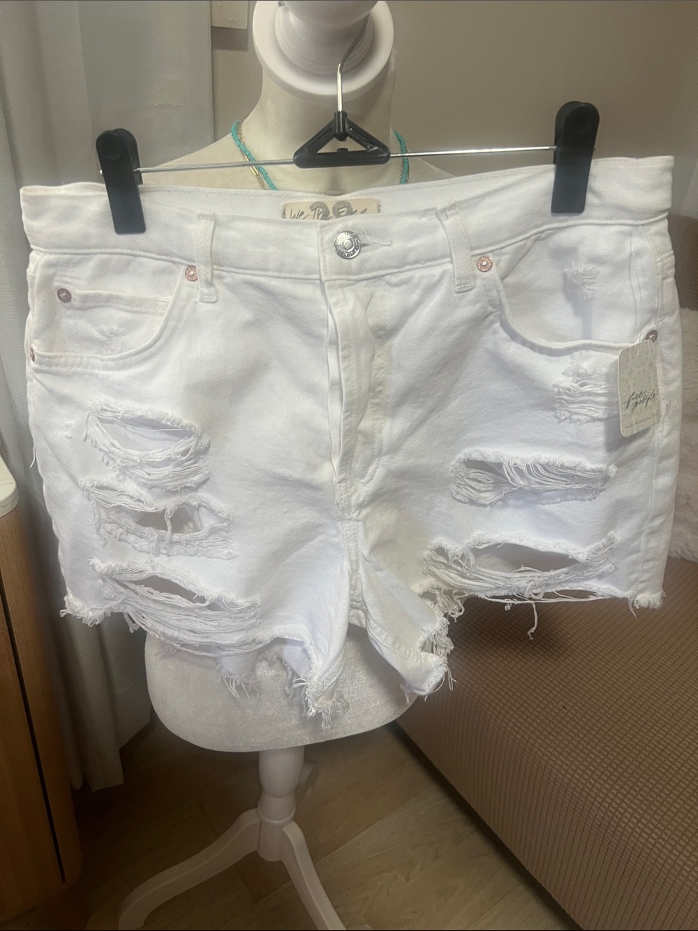 We the Free White Distressed Women's Denim Shorts
